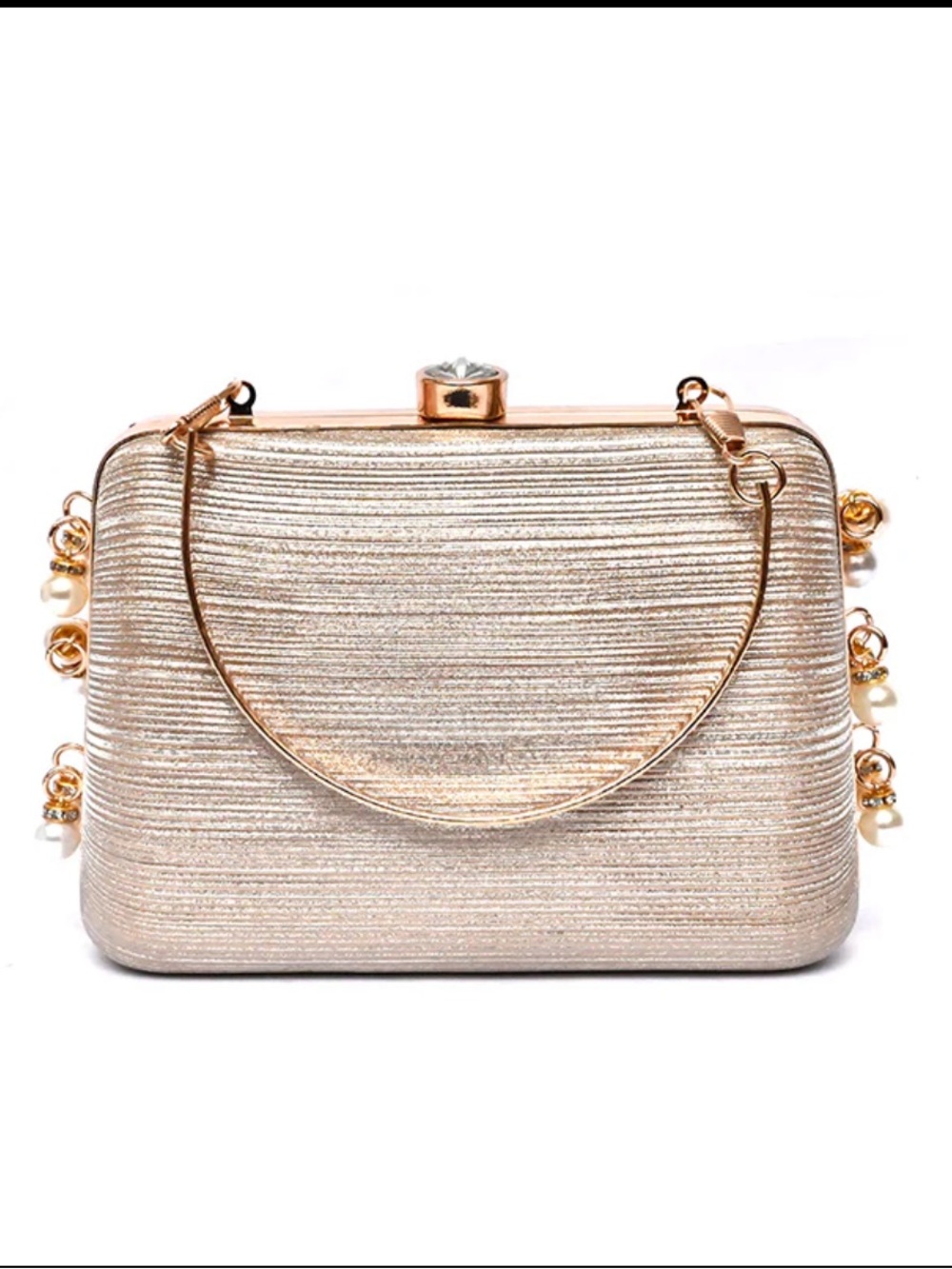 Elegant Gold Evening Clutch with Pearl Accents